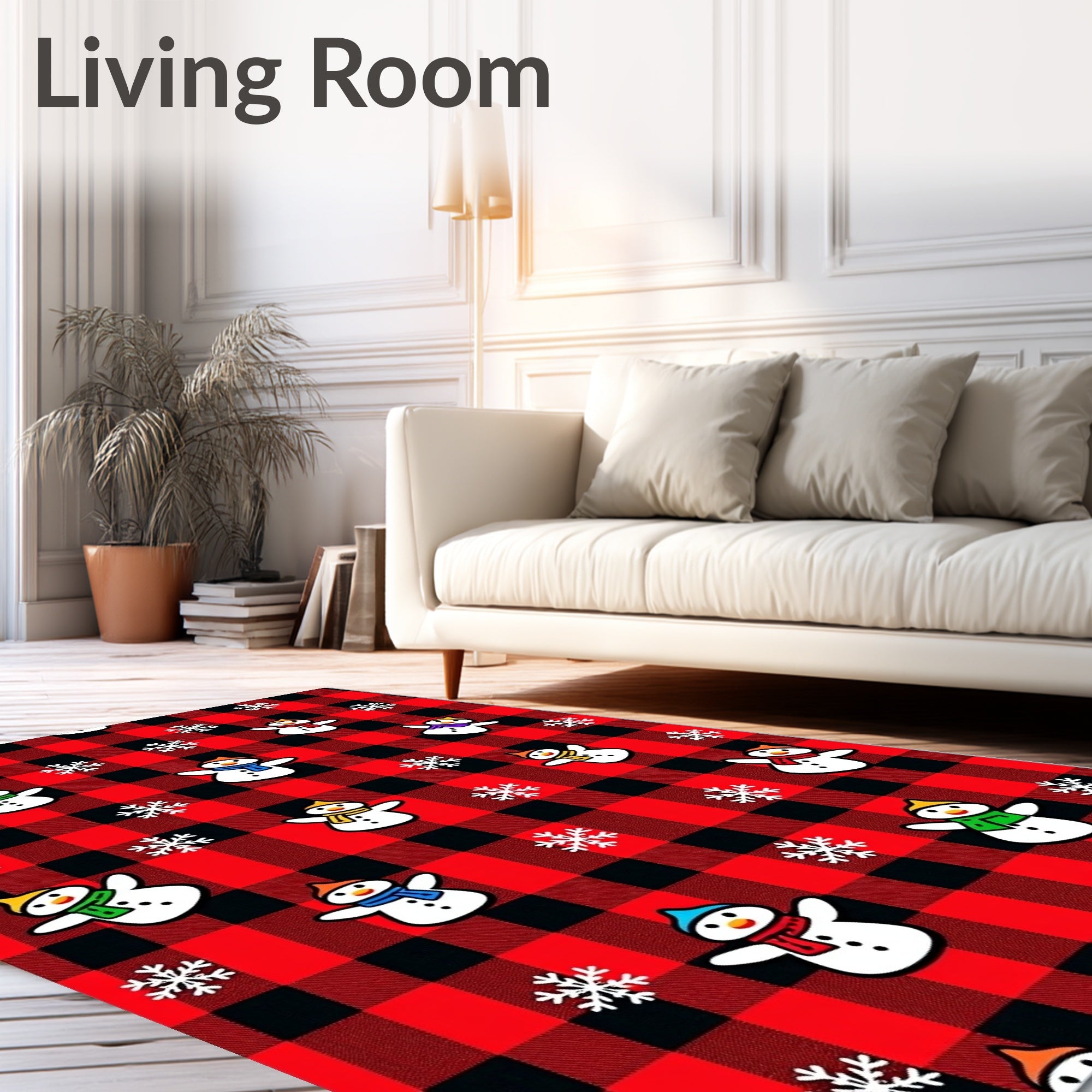 Red Black Buffalo Snowmen Snowflakes Rug