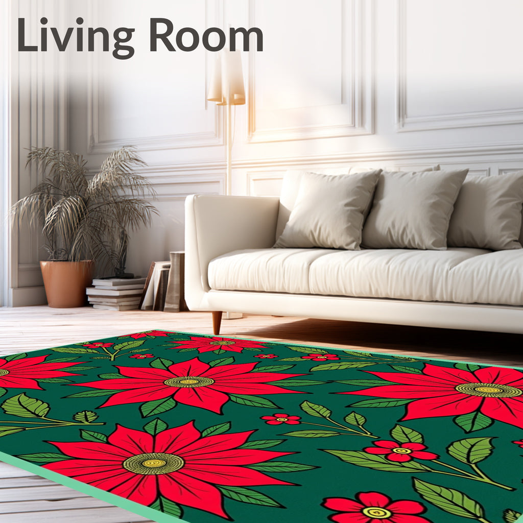 Bold Red Floral Vine Medallion Rug
