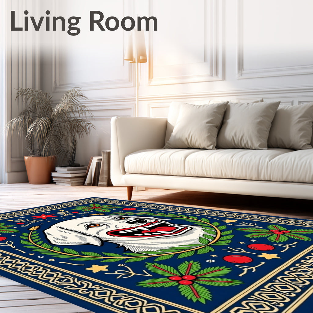 Whimsical White Dog Holly Border Rug