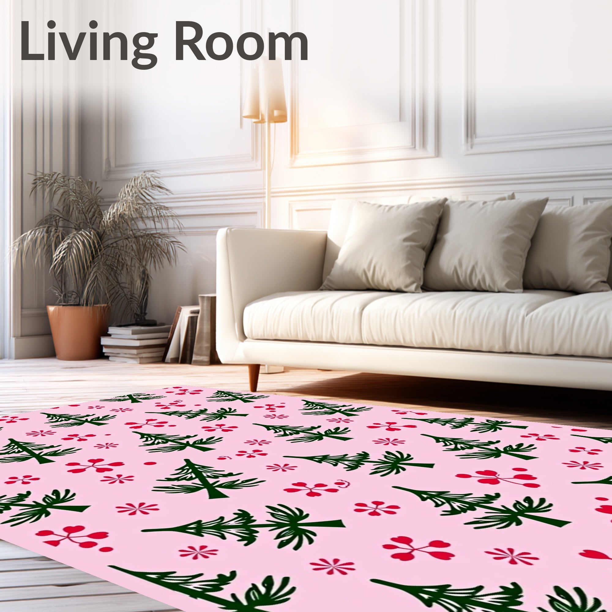 Pink Green Red Pine Cluster Rug