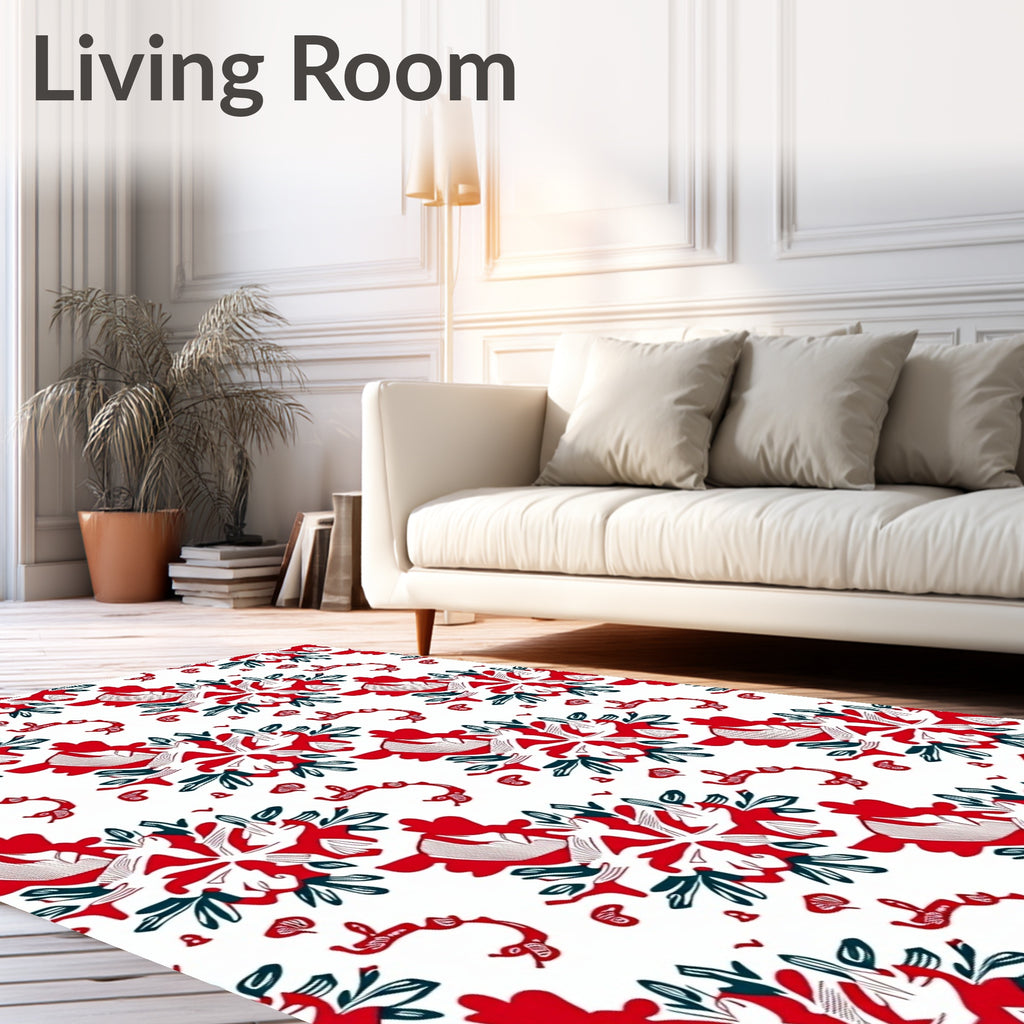 Bold Red White Floral Swirl Arrangement Rug