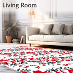 Bold Red White Floral Swirl Arrangement Rug