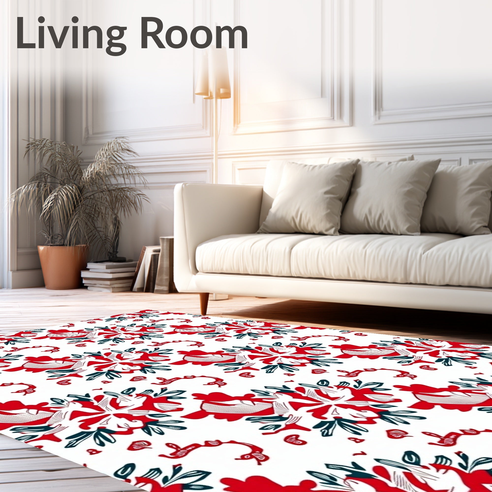 Bold Red White Floral Swirl Arrangement Rug