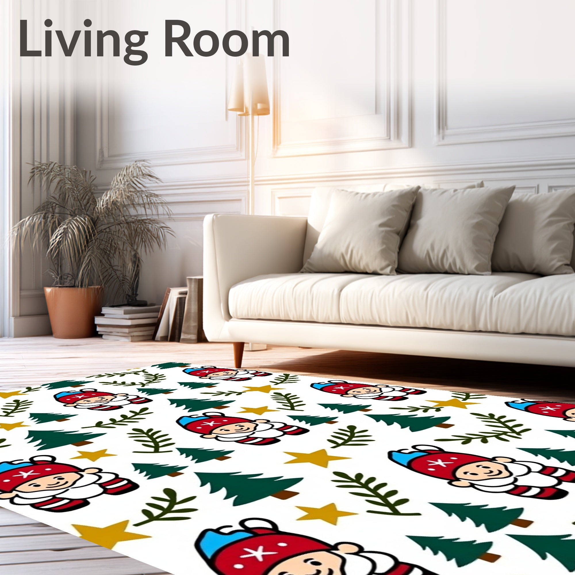 Christmas Gnome Green Tree Gold Star Rug
