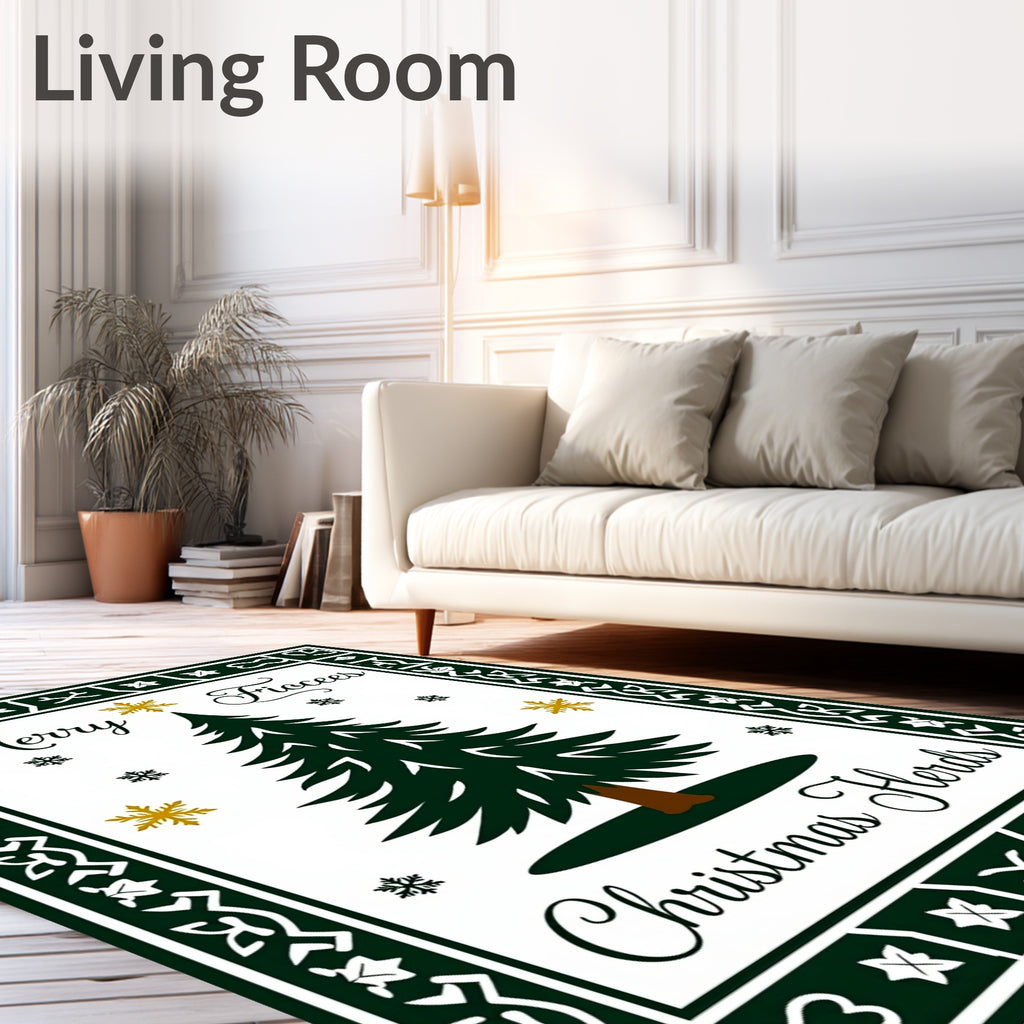 Merry Christmas Tree Snowflake Border Rug