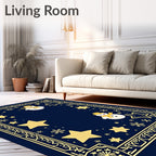 Midnight Blue Snowman Star Festive Border Rug