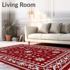 Crimson White Snowflake Folk Art Rug