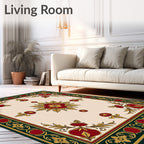 Crimson Gold Leaf Floral Centerpiece Rug