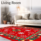 Red Snowflake Evergreen Garland Rug