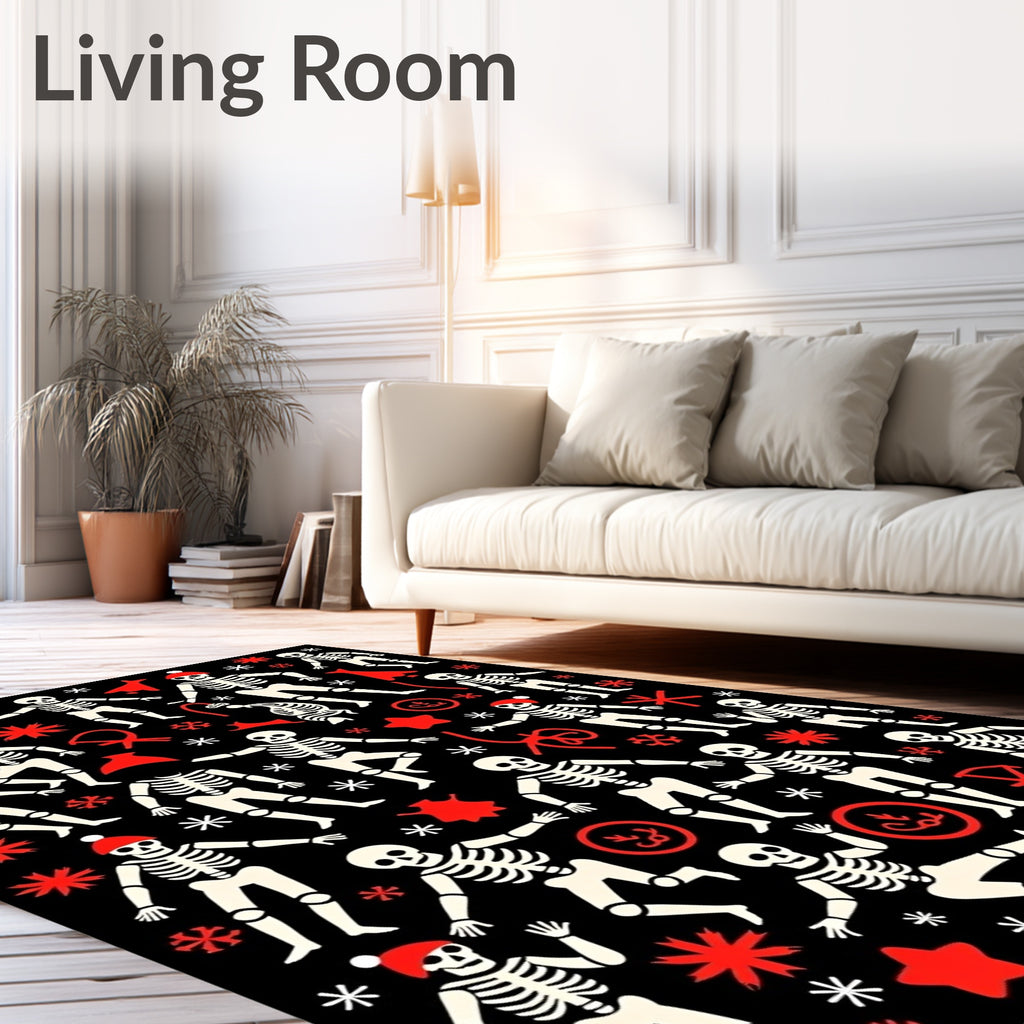 Festive Skeleton Snowflake Stars Black Rug