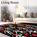 Festive Skeleton Snowflake Stars Black Rug