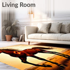 Galloping Chestnut Horse in Sunset Landscape Rug