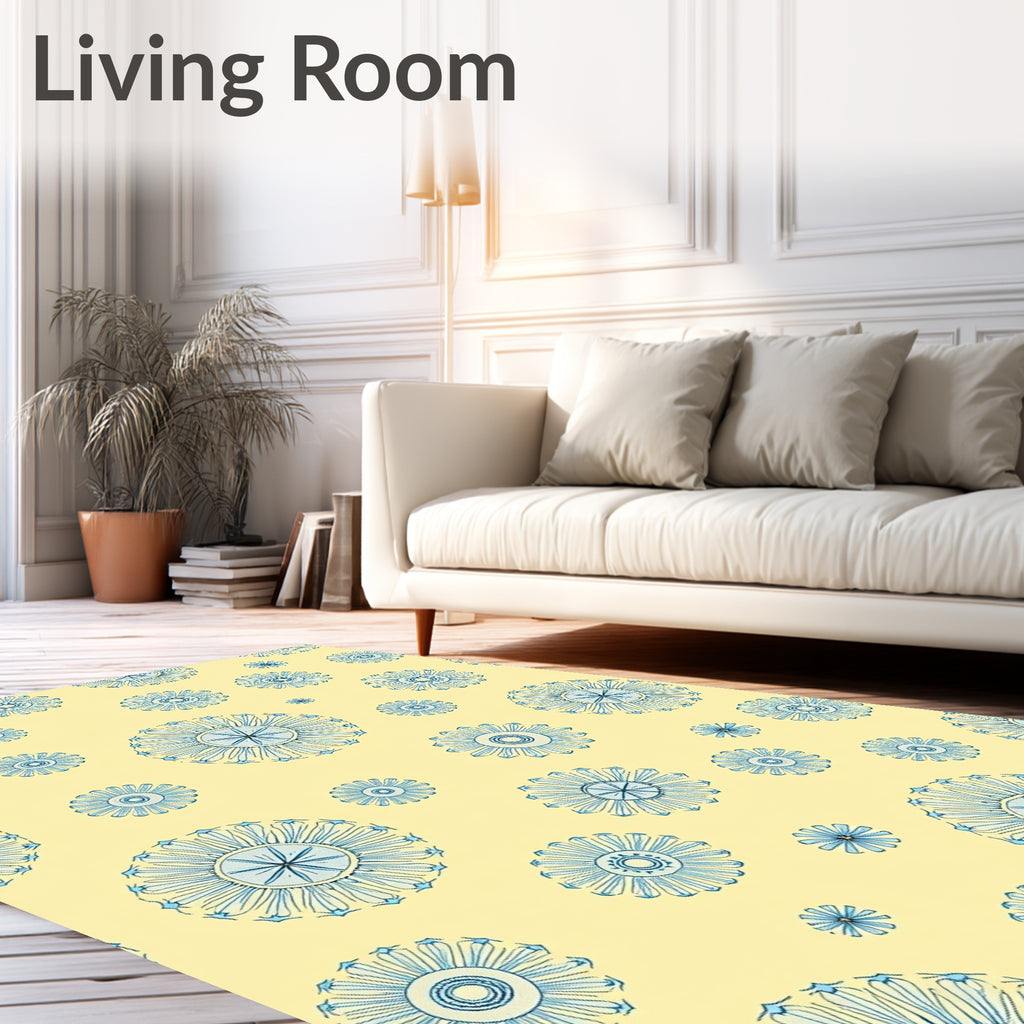 Pale Yellow Blue Floral Medallion Rug