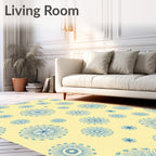 Pale Yellow Blue Floral Medallion Rug