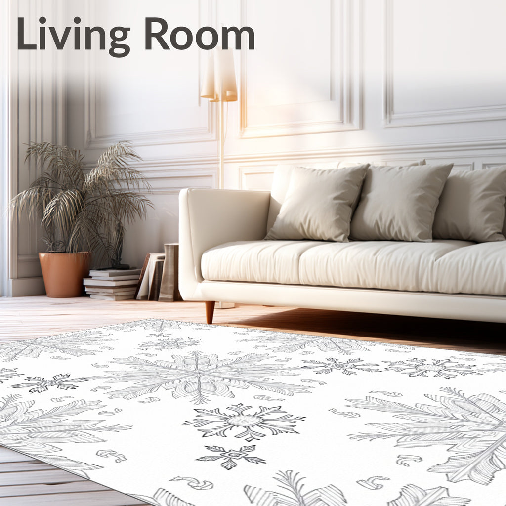 Detailed White Snowflake Mandala Collection Rug