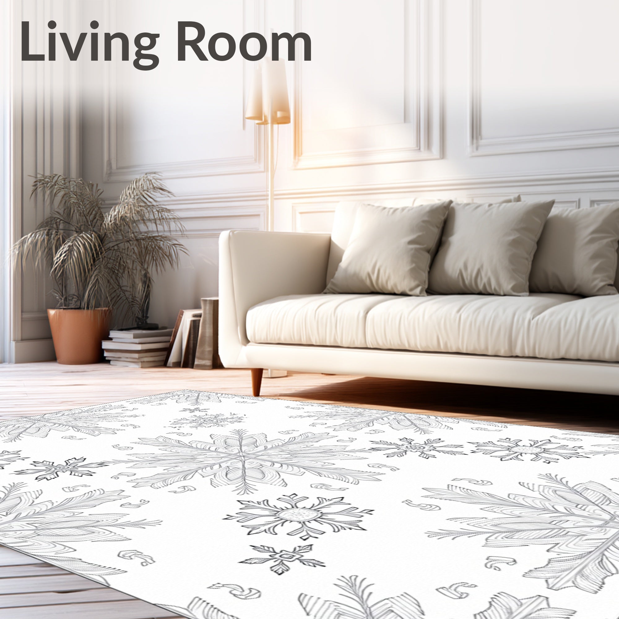 Detailed White Snowflake Mandala Collection Rug