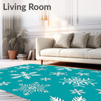 Teal White Snowflake Winter Collection Rug
