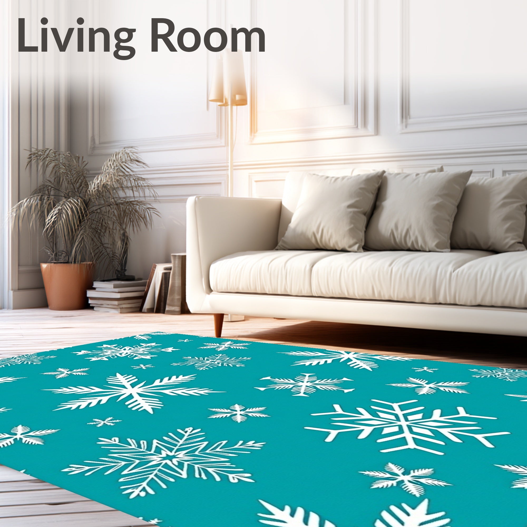 Teal White Snowflake Winter Collection Rug