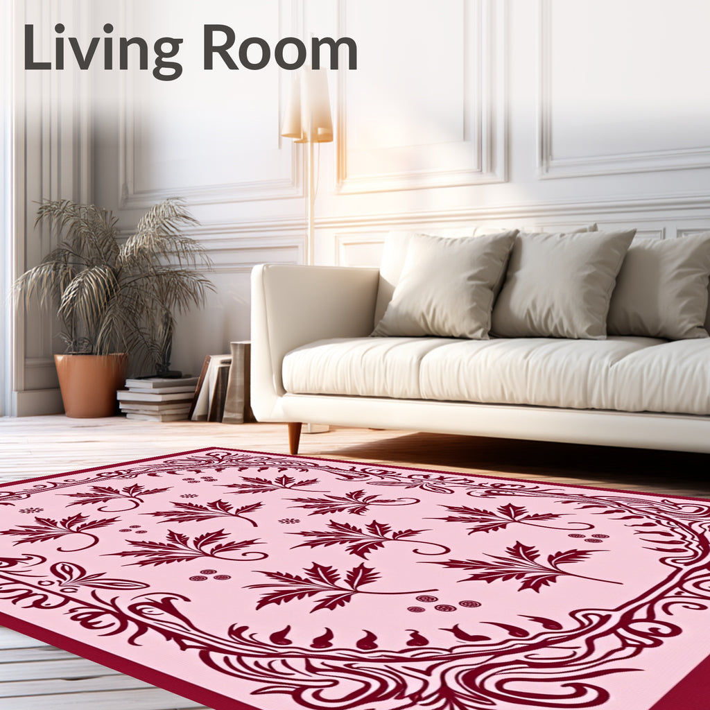 Crimson Maple Leaf Filigree Border Rug