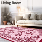 Crimson Maple Leaf Filigree Border Rug