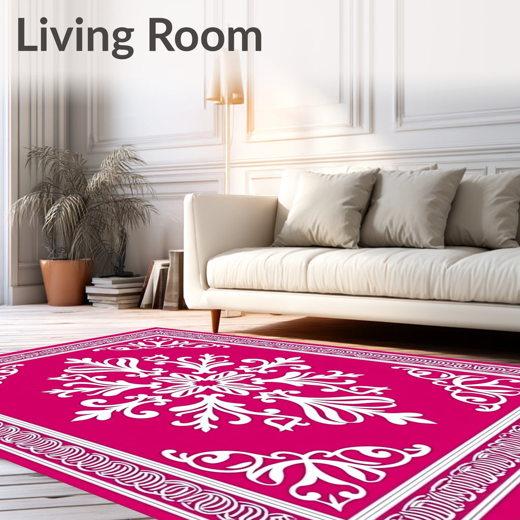 Vibrant Fuchsia Floral Medallion Border Rug