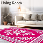 Vibrant Fuchsia Floral Medallion Border Rug