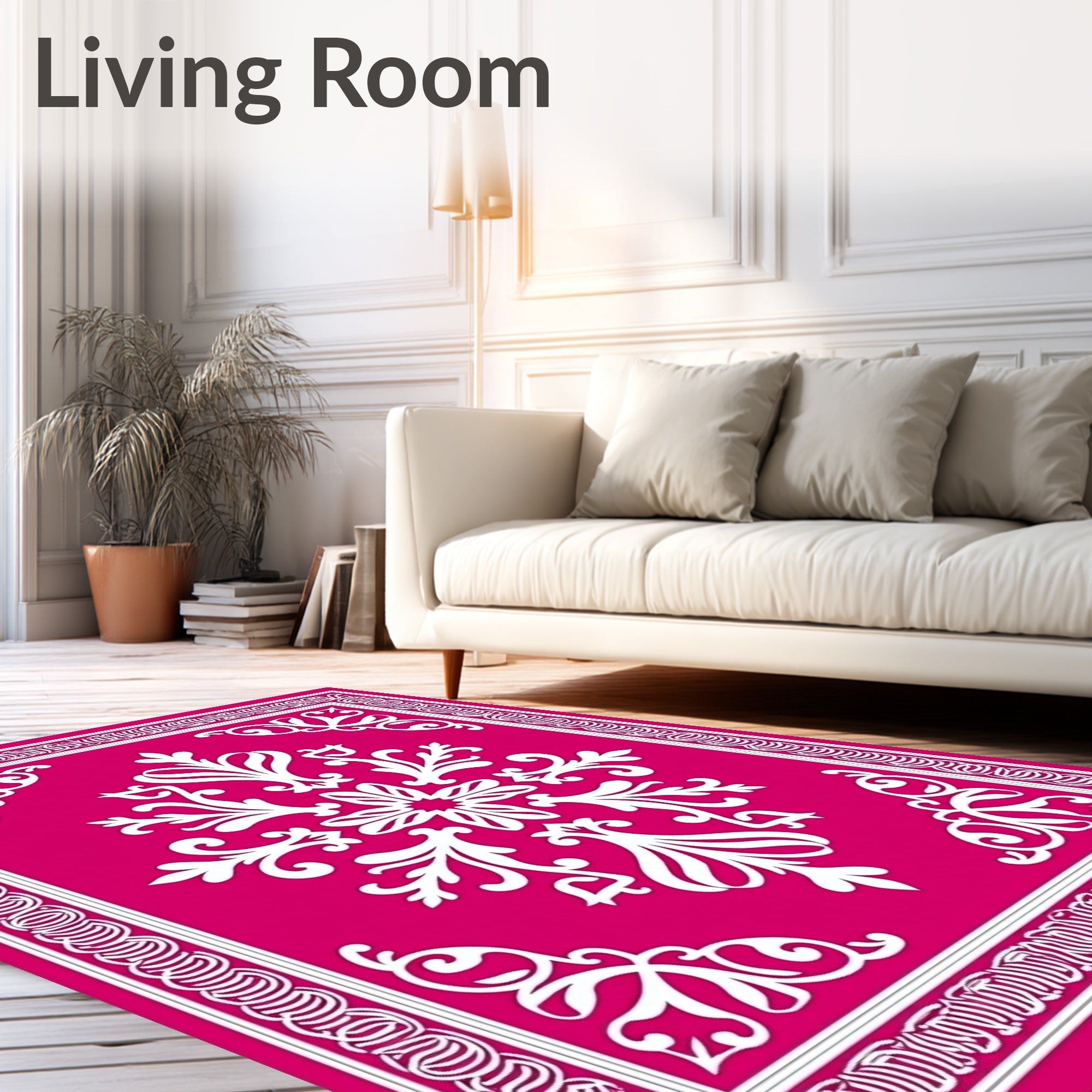 Vibrant Fuchsia Floral Medallion Border Rug