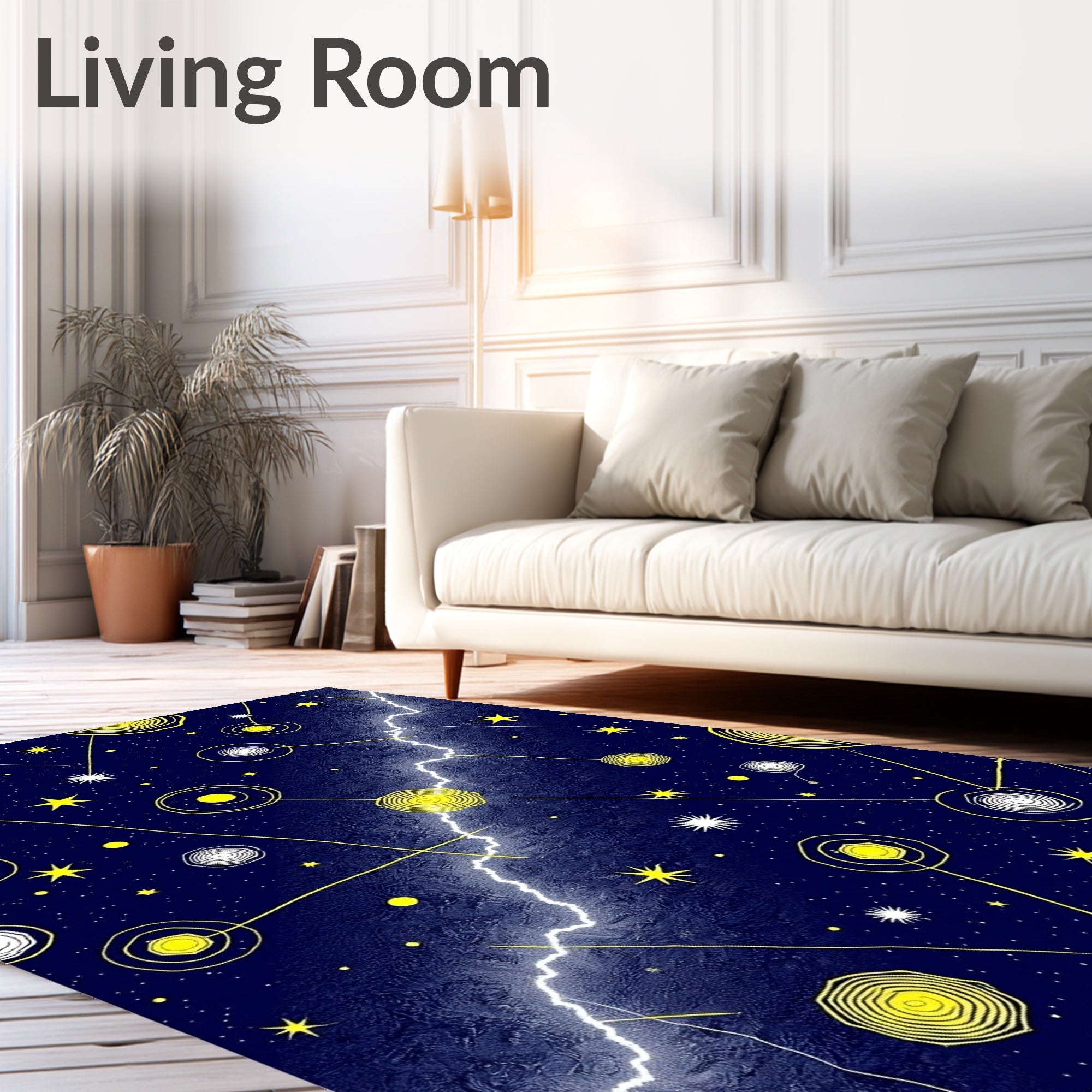 Cosmic Yellow Swirls Lightning Galaxy Rug