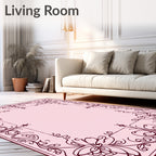 Elegant Pink Floral Scroll Border Rug
