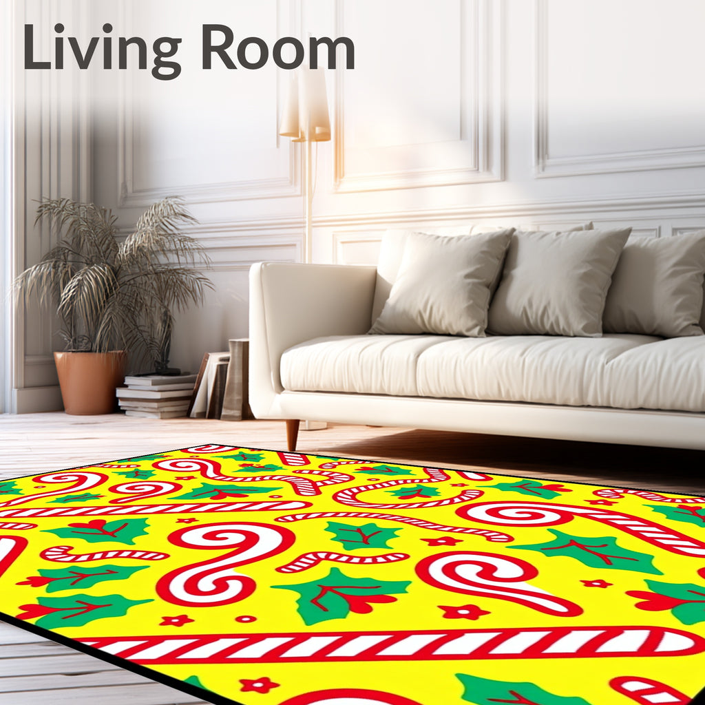 Bright Yellow Candy Cane Holly Swirl Rug