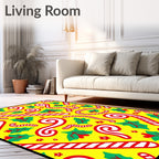 Bright Yellow Candy Cane Holly Swirl Rug