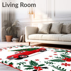 Vintage Red Truck Christmas Tree Border Rug