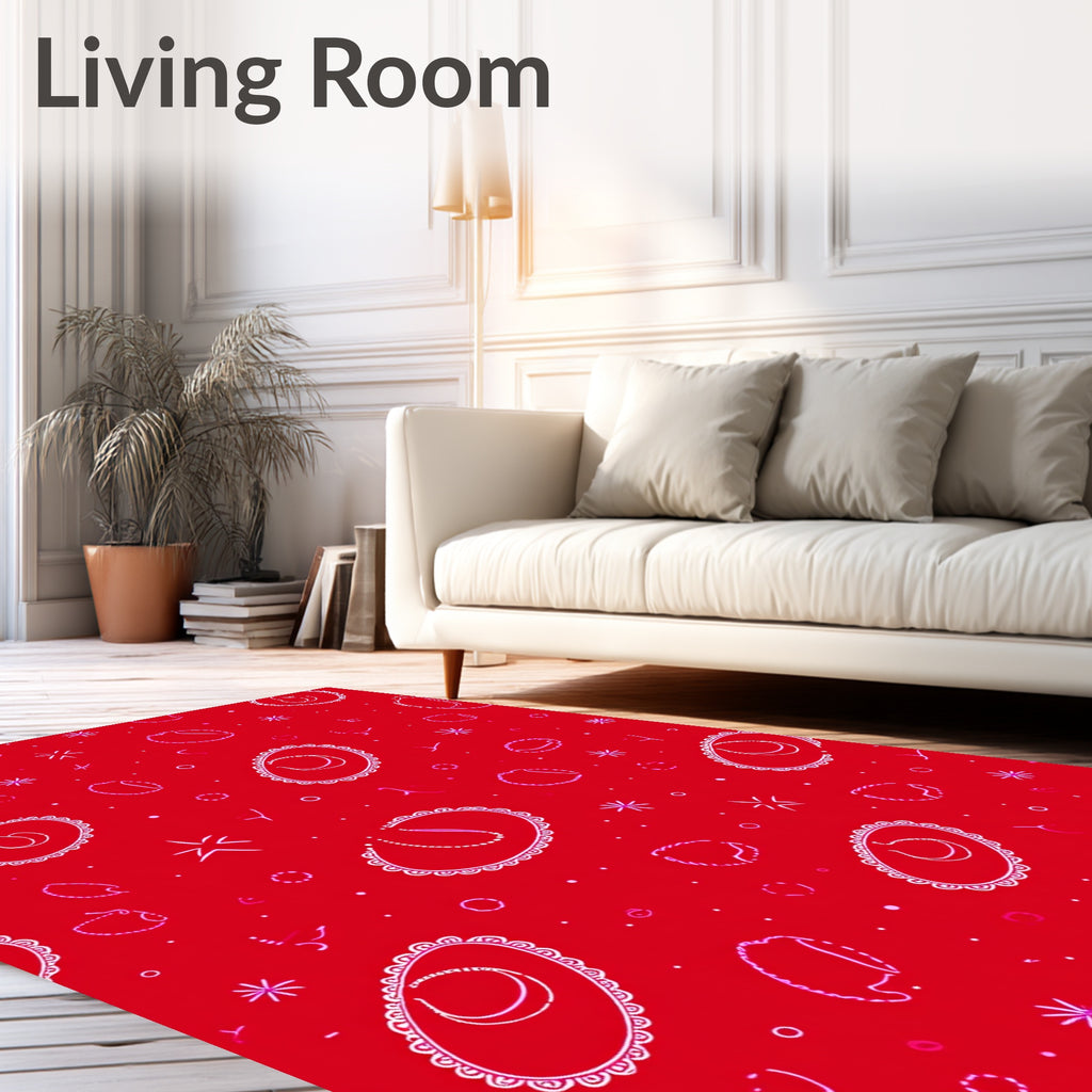 Red Oval Medallion Star burst accents Rug