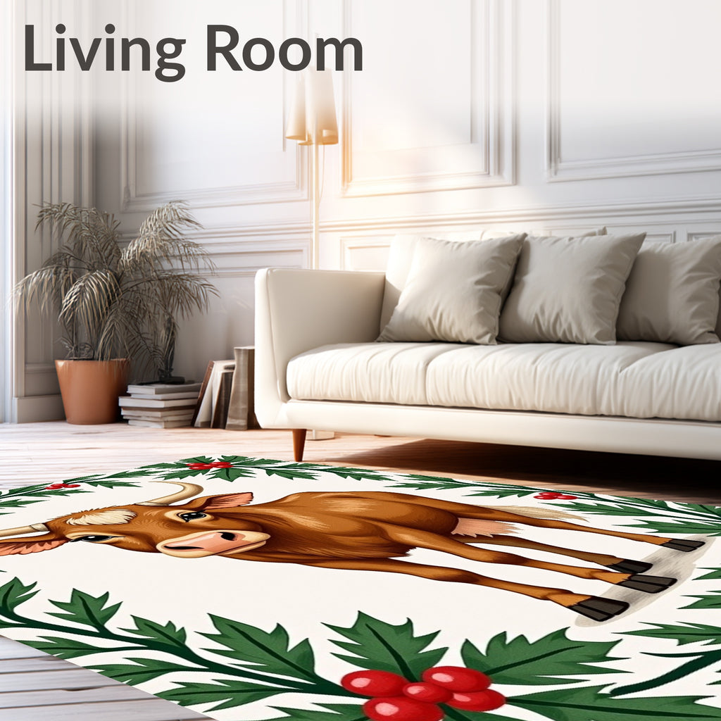 Brown Bull Holly Berry Garland Rug