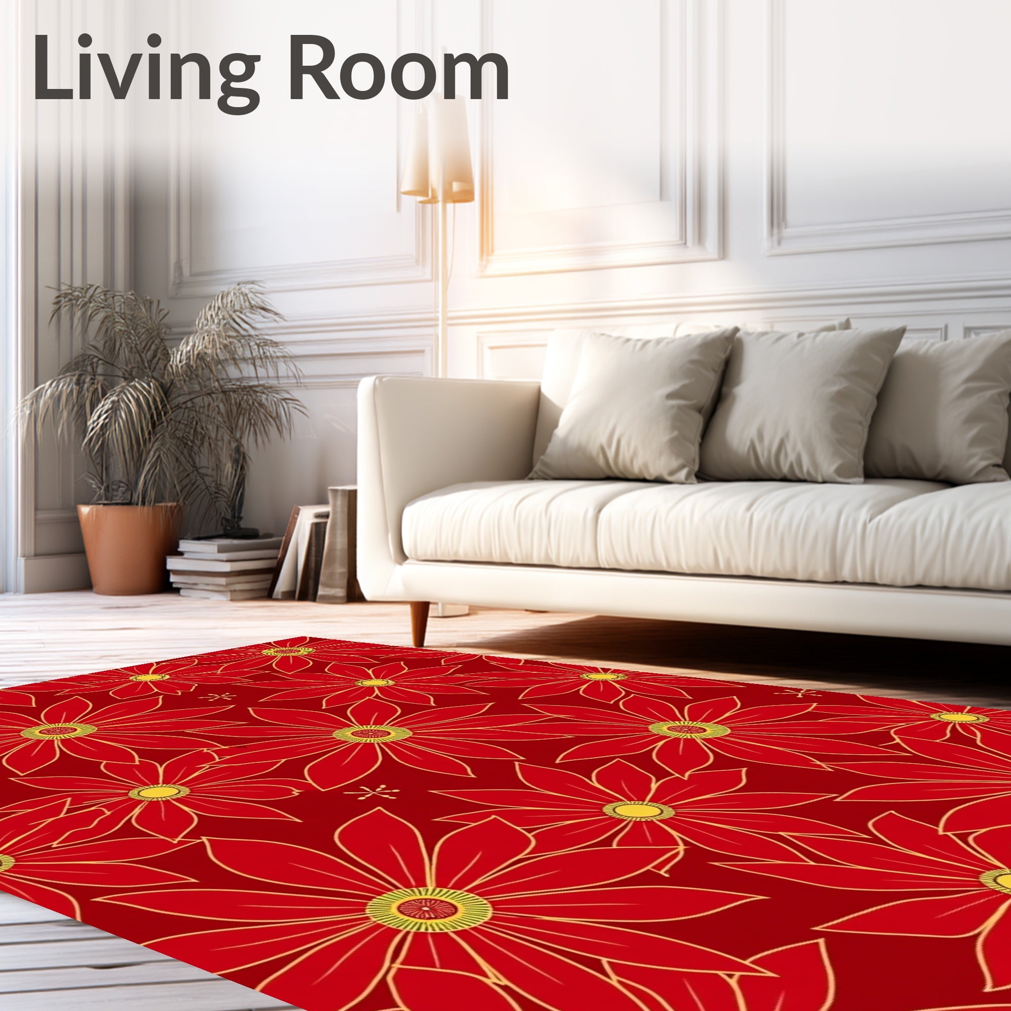 Bold Red Yellow Floral Bloom Rug