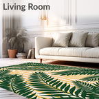 Deep Green Palm Fronds Yellow Swirls Rug