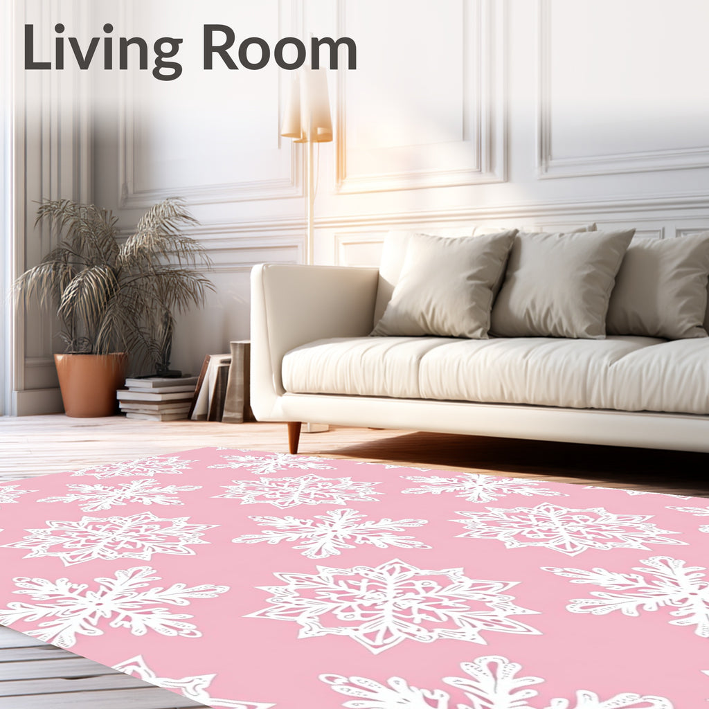 White Snowflake Pink Pastel Overlay Rug