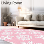 White Snowflake Pink Pastel Overlay Rug