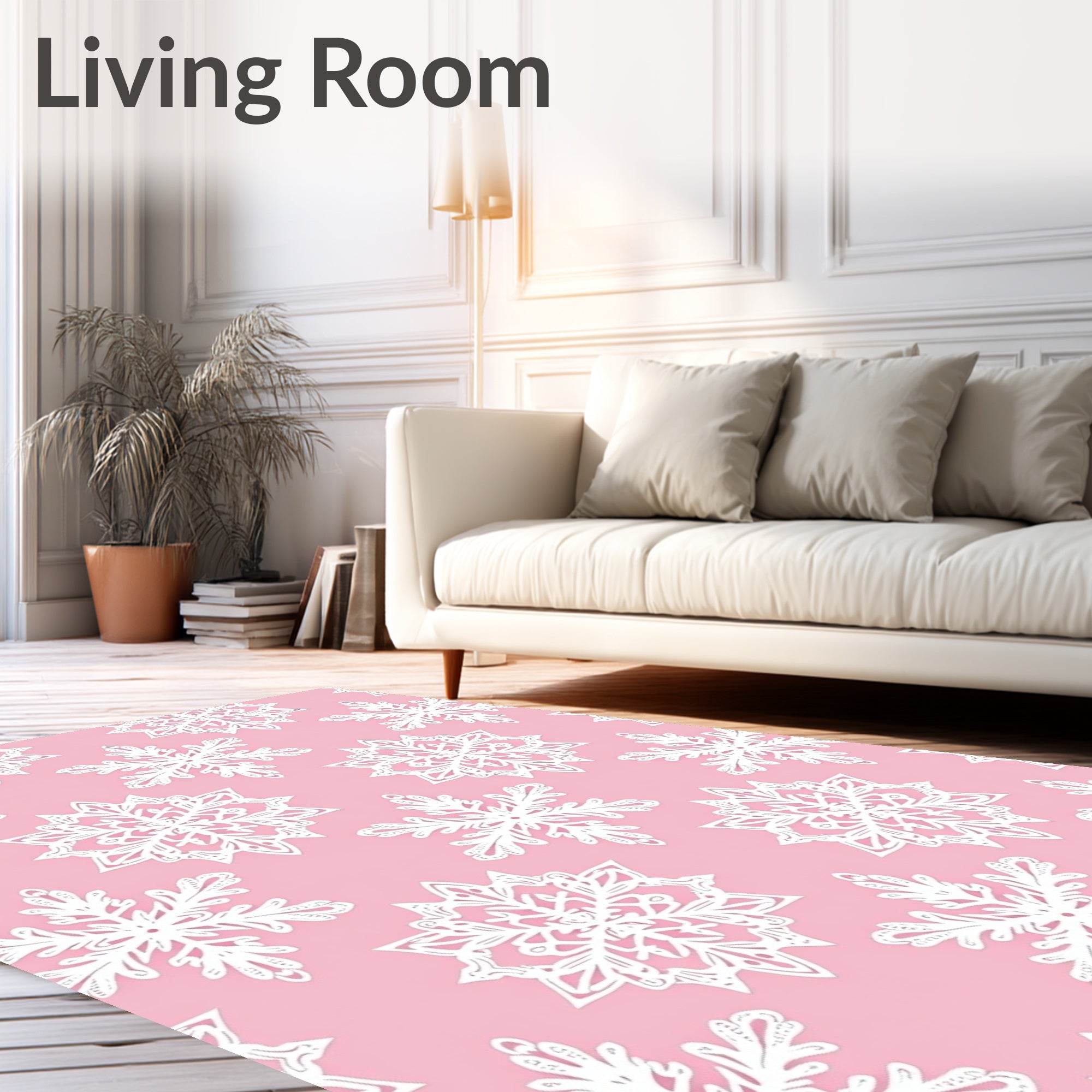 White Snowflake Pink Pastel Overlay Rug