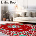 Crimson Teal Floral Medallion Border Rug
