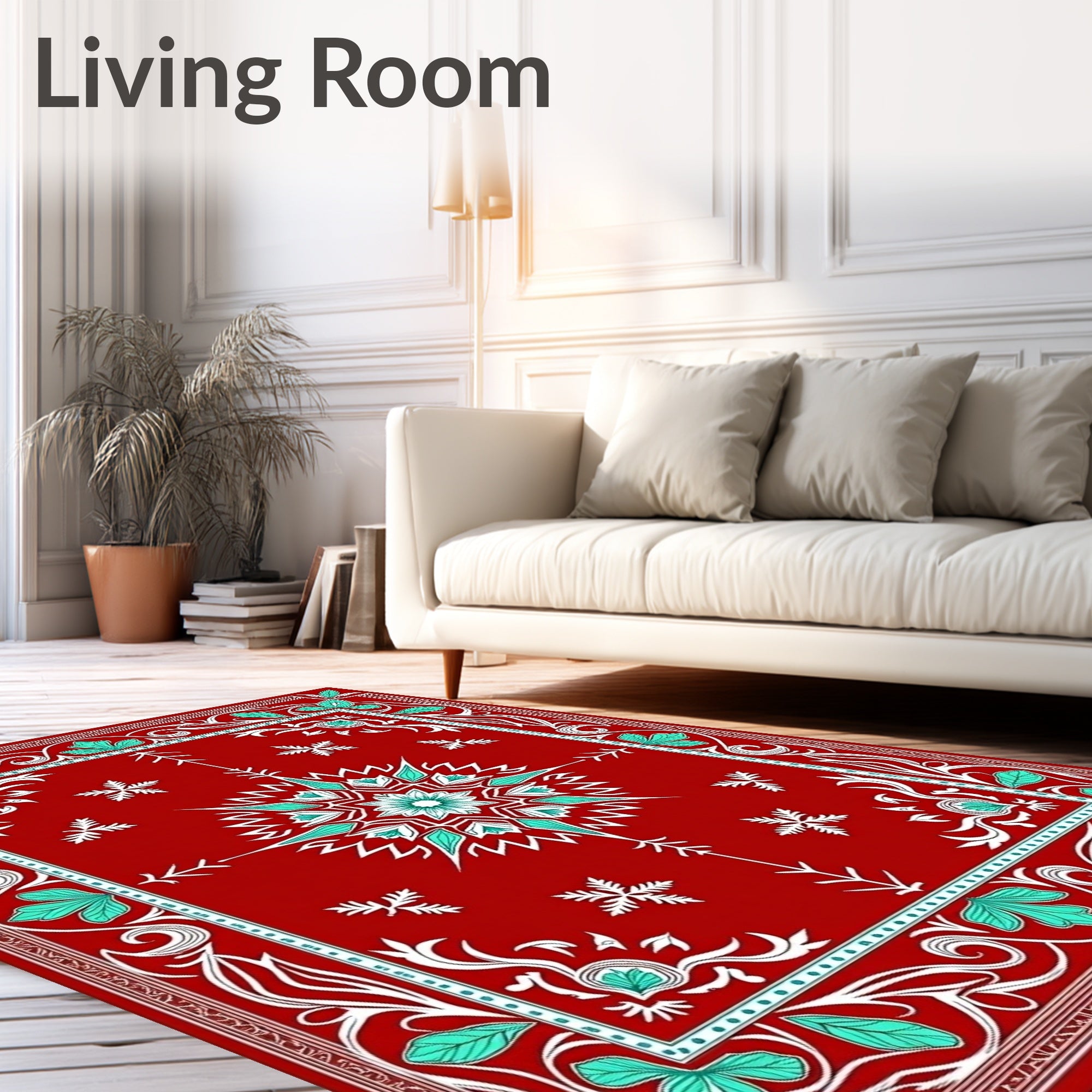 Crimson Teal Floral Medallion Border Rug
