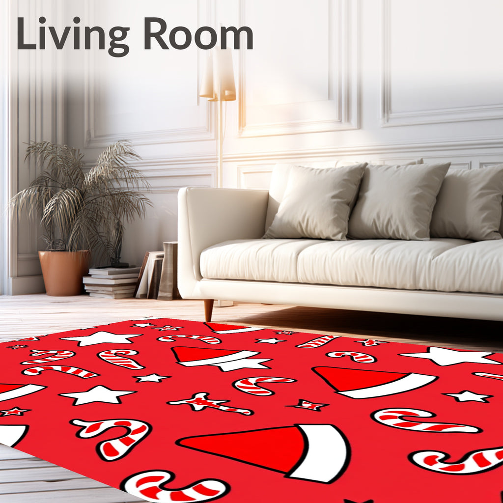 Red White Candy Cane Star Hat Rug