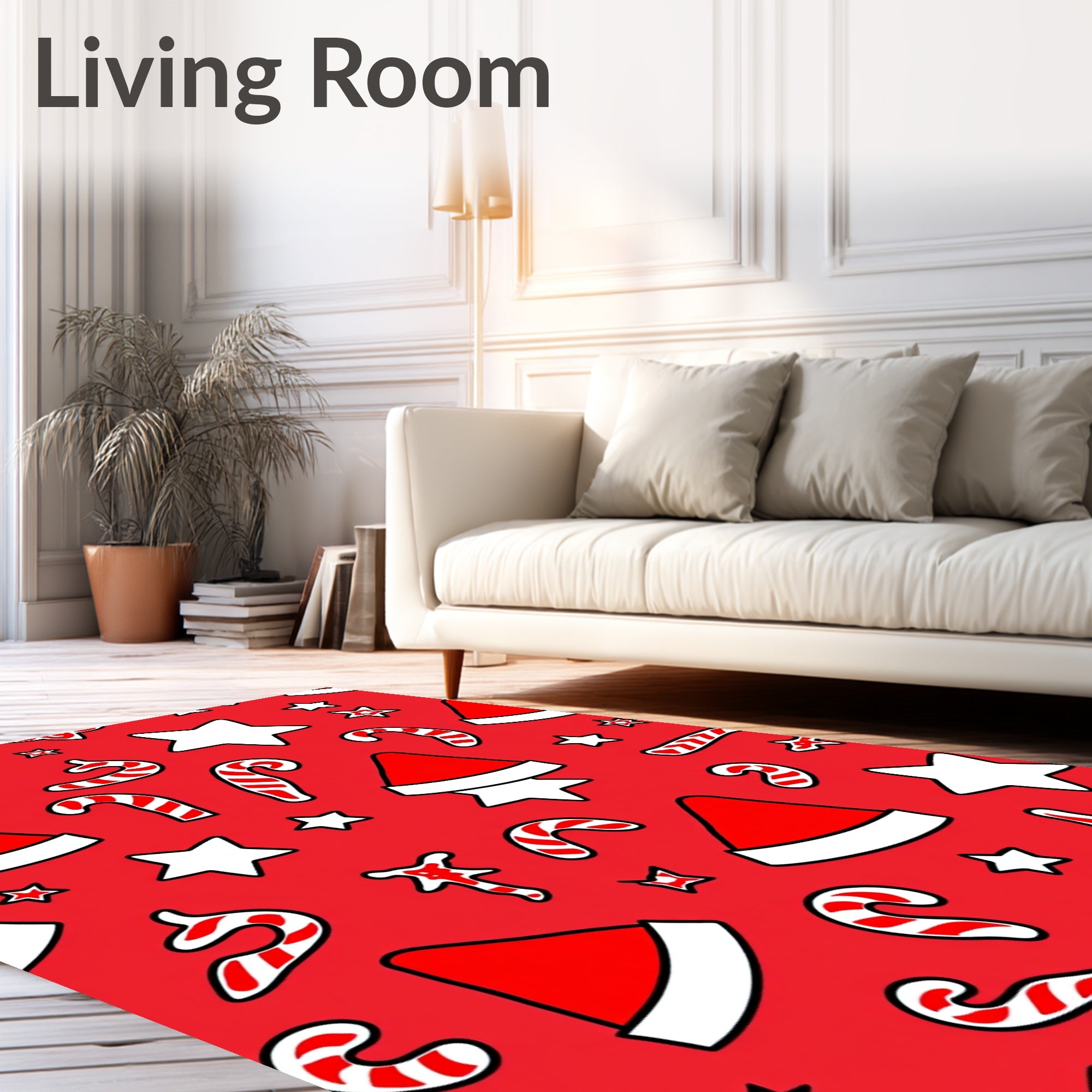 Red White Candy Cane Star Hat Rug