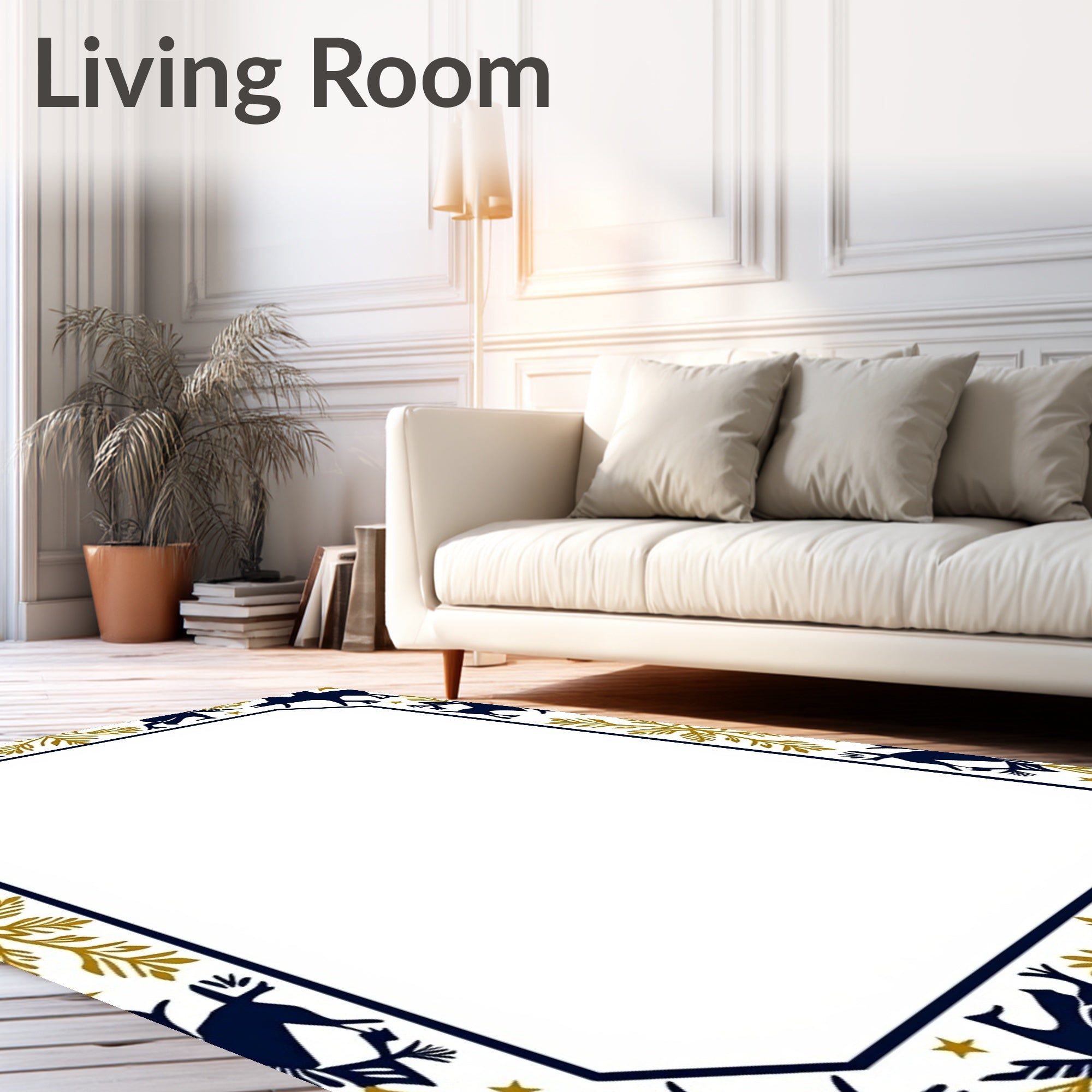 Navy Golden Deer Border Rug