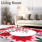 Pink Floral Snowman Holiday Rug