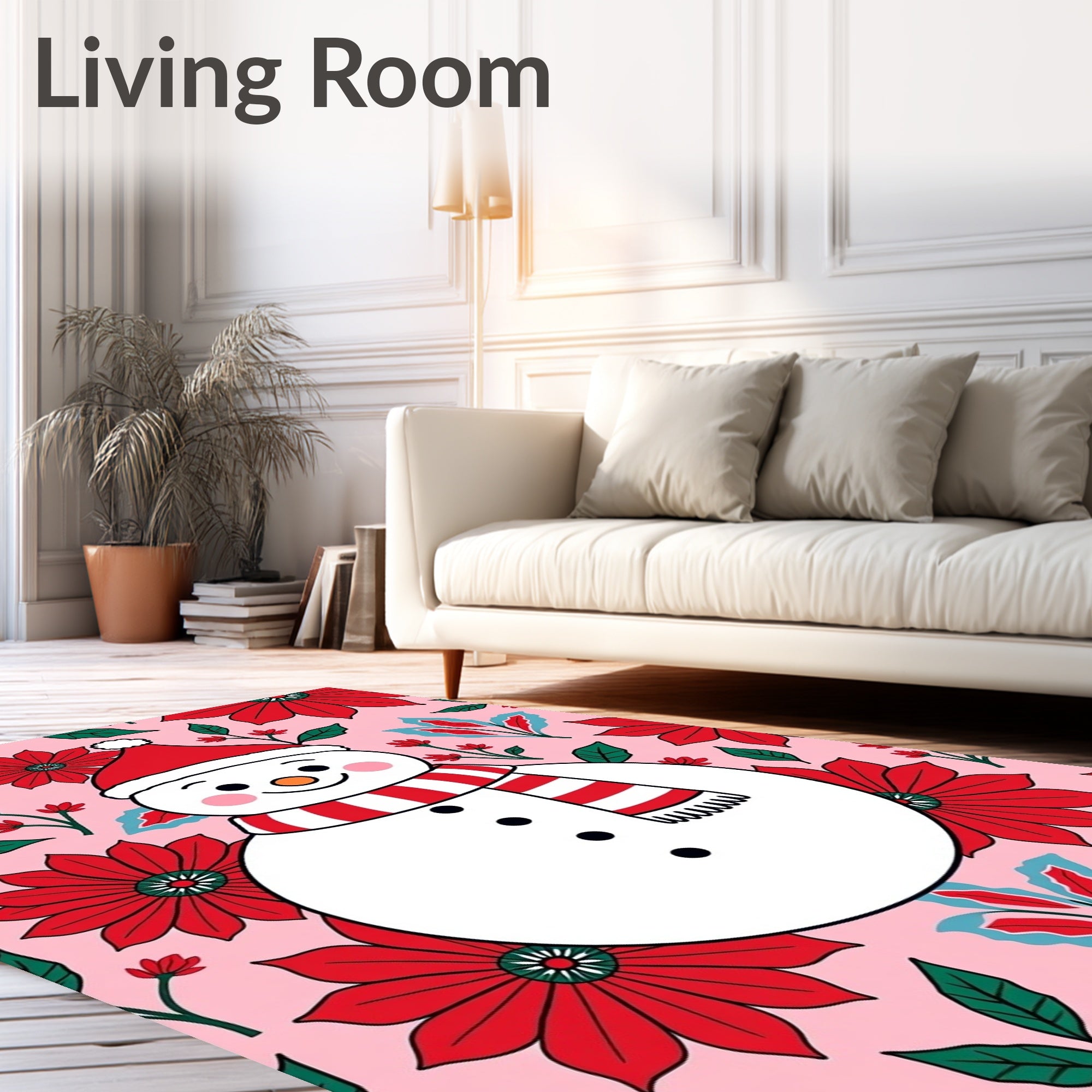 Pink Floral Snowman Holiday Rug