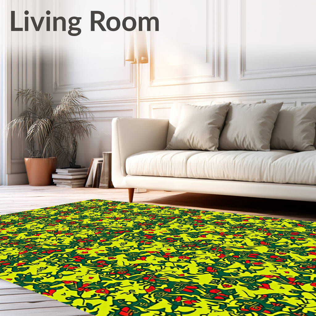 Vibrant Yellow Red Green Foliage Rug
