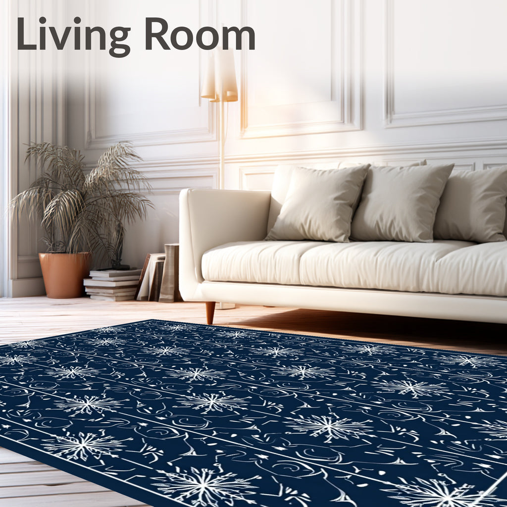 Midnight Blue Snowflake Intertwined Vines Rug