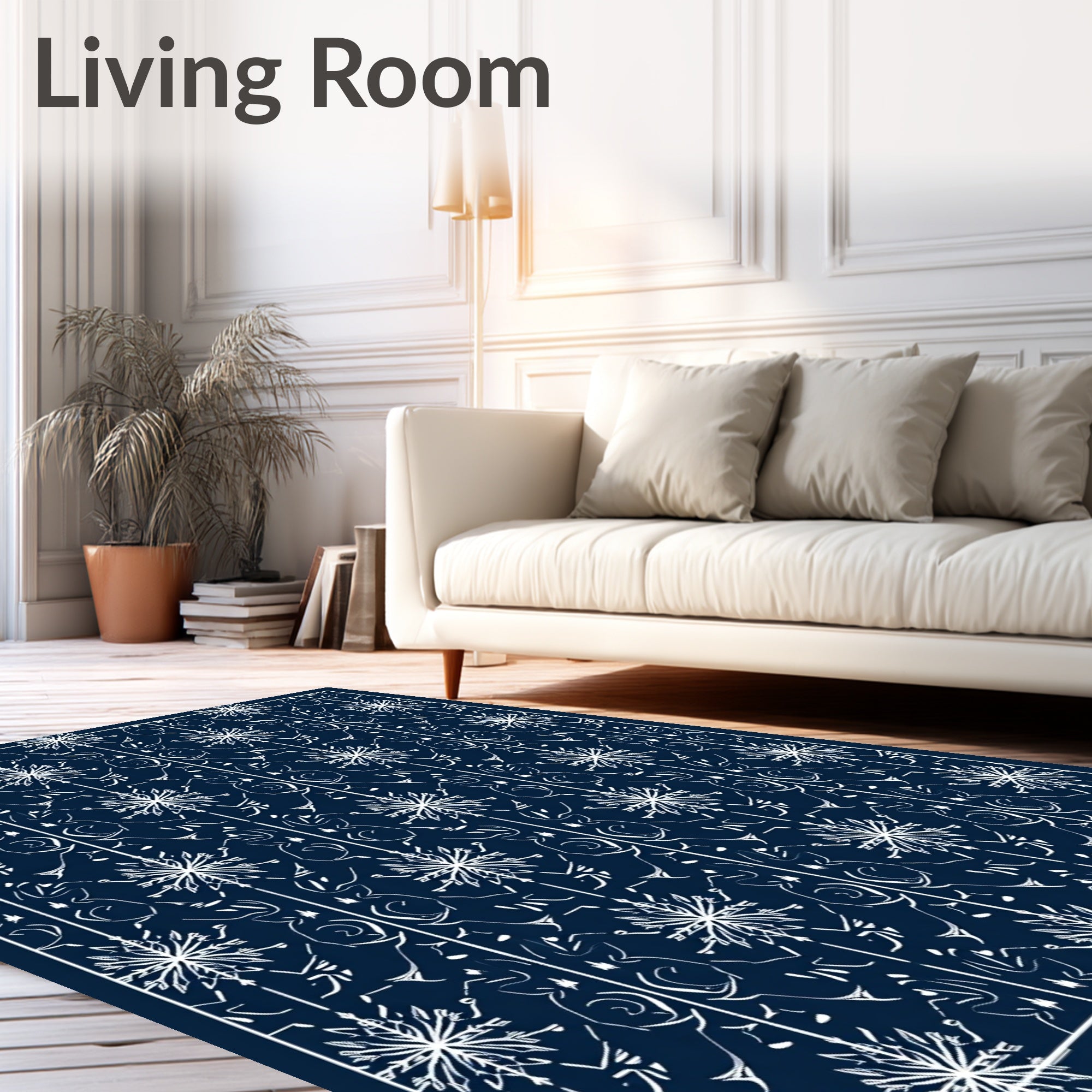 Midnight Blue Snowflake Intertwined Vines Rug