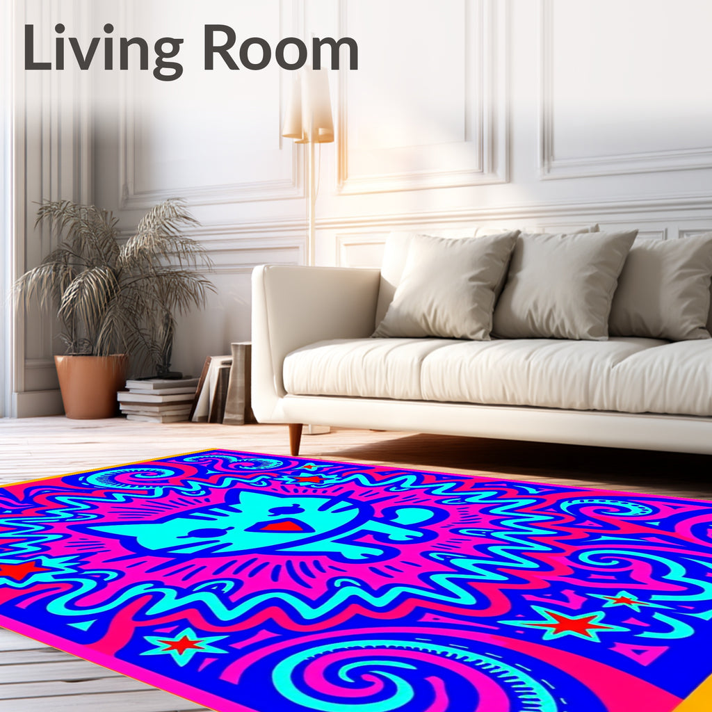 Vibrant Turquoise Cat Pink Explosion Rug